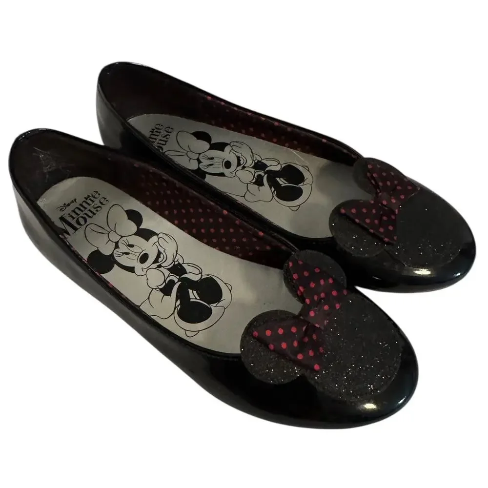 Disney Minnie Mouse Girls Slip-On Shoes Size 13 Black Bow Ballet Flats